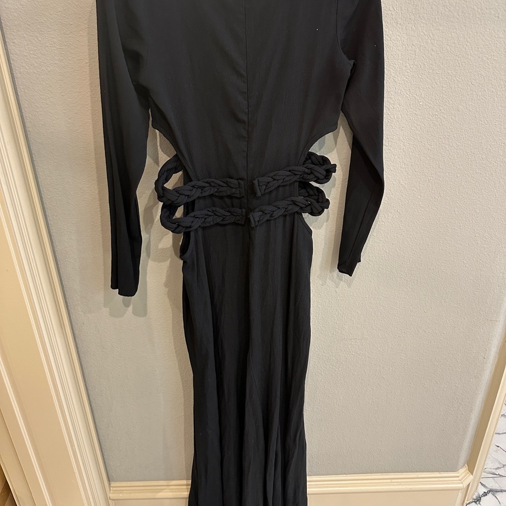 For Love & Lemons | S | Black unworldly Maxi Dress Braided Waist Cutout LS Goth - Picture 5 of 8
